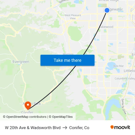 W 20th Ave & Wadsworth Blvd to Conifer, Co map