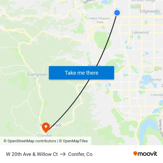 W 20th Ave & Willow Ct to Conifer, Co map