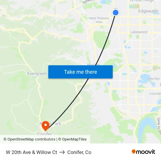 W 20th Ave & Willow Ct to Conifer, Co map