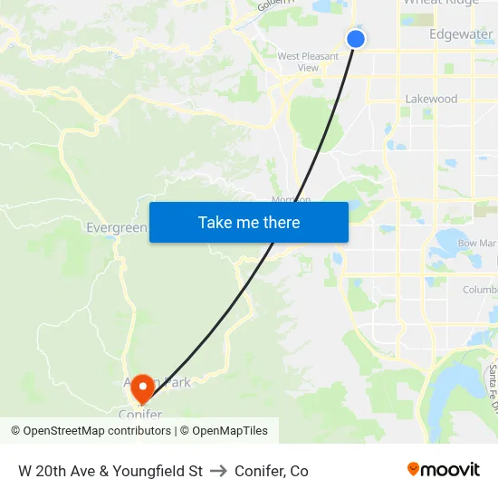 W 20th Ave & Youngfield St to Conifer, Co map