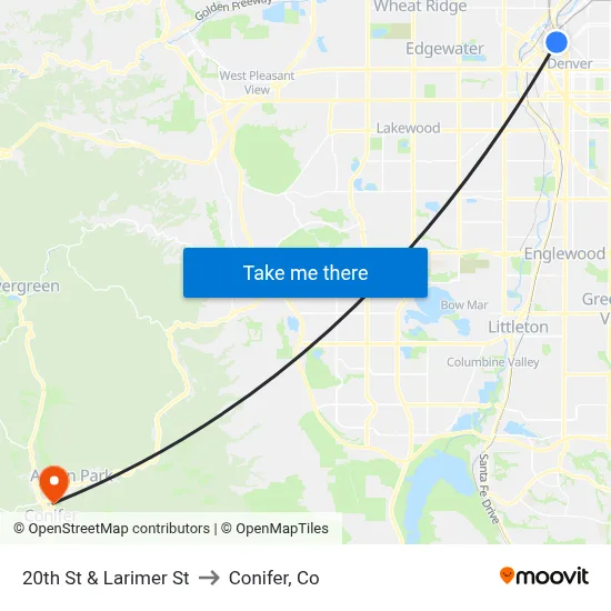 20th St & Larimer St to Conifer, Co map