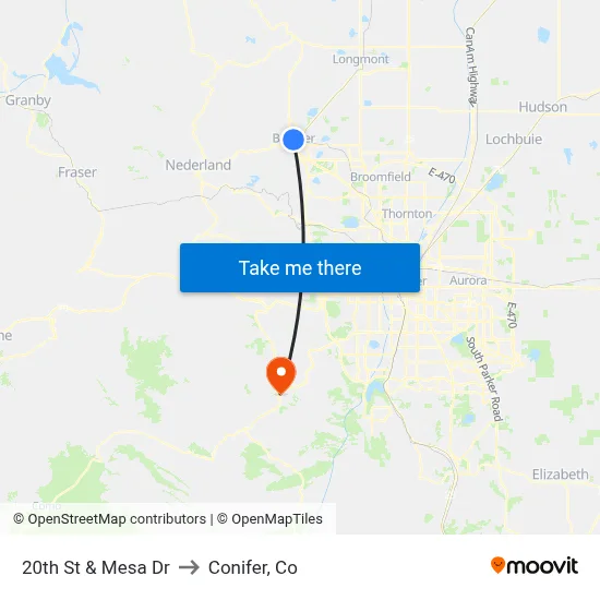 20th St & Mesa Dr to Conifer, Co map