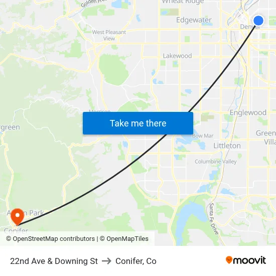22nd Ave & Downing St to Conifer, Co map