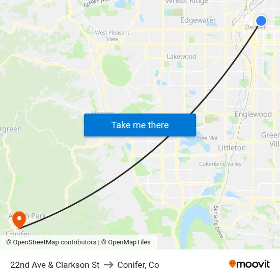 22nd Ave & Clarkson St to Conifer, Co map