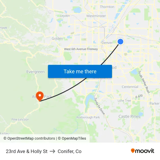 23rd Ave & Holly St to Conifer, Co map
