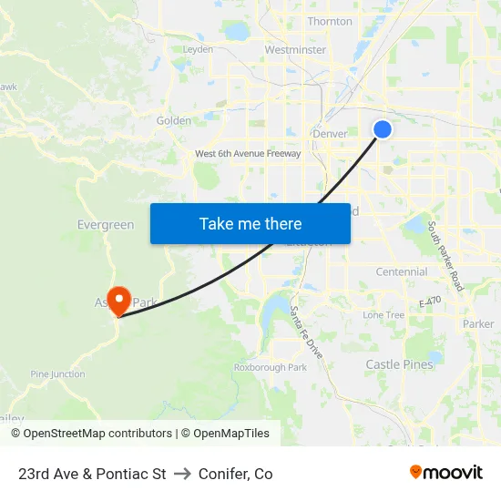 23rd Ave & Pontiac St to Conifer, Co map