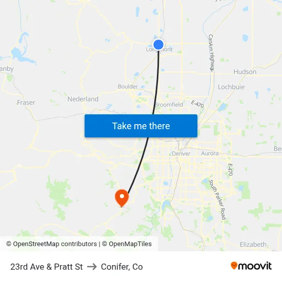 23rd Ave & Pratt St to Conifer, Co map