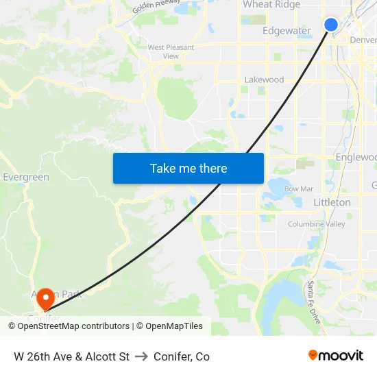 W 26th Ave & Alcott St to Conifer, Co map