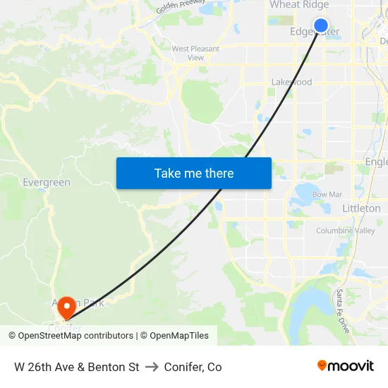 W 26th Ave & Benton St to Conifer, Co map