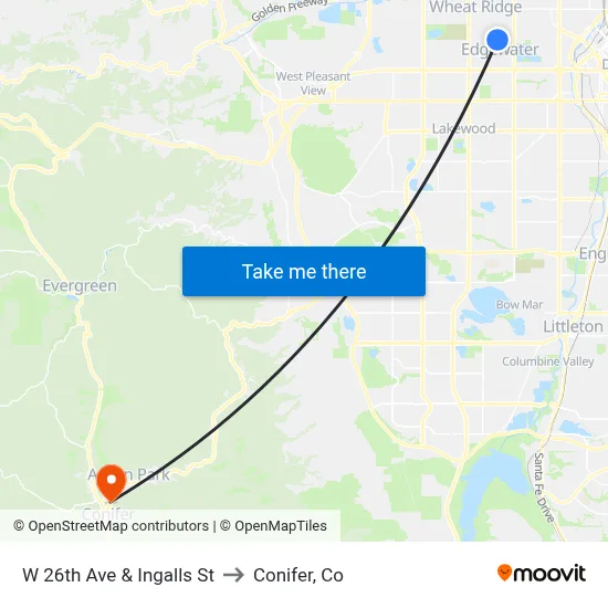 W 26th Ave & Ingalls St to Conifer, Co map