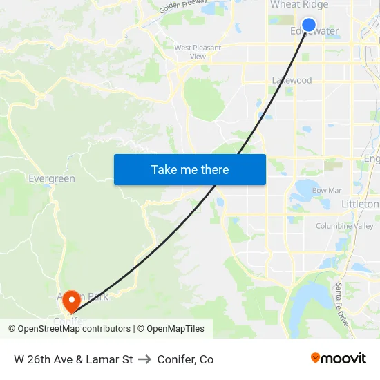 W 26th Ave & Lamar St to Conifer, Co map