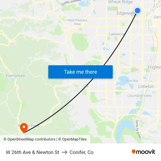 W 26th Ave & Newton St to Conifer, Co map