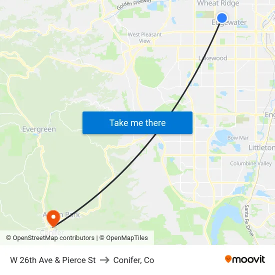 W 26th Ave & Pierce St to Conifer, Co map