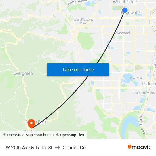 W 26th Ave & Teller St to Conifer, Co map