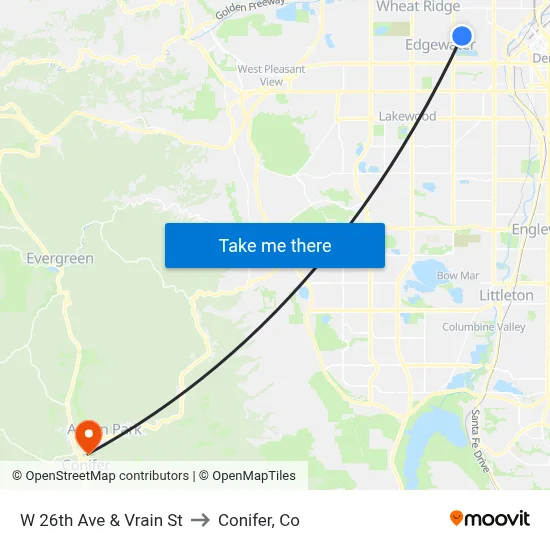W 26th Ave & Vrain St to Conifer, Co map