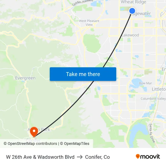 W 26th Ave & Wadsworth Blvd to Conifer, Co map