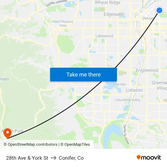 28th Ave & York St to Conifer, Co map