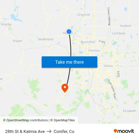 28th St & Kalmia Ave to Conifer, Co map