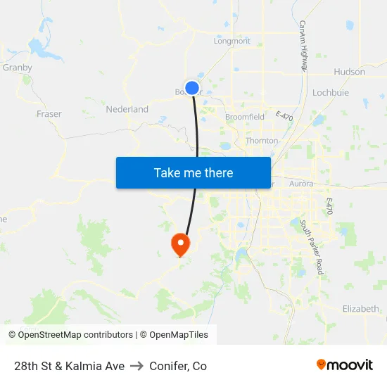 28th St & Kalmia Ave to Conifer, Co map