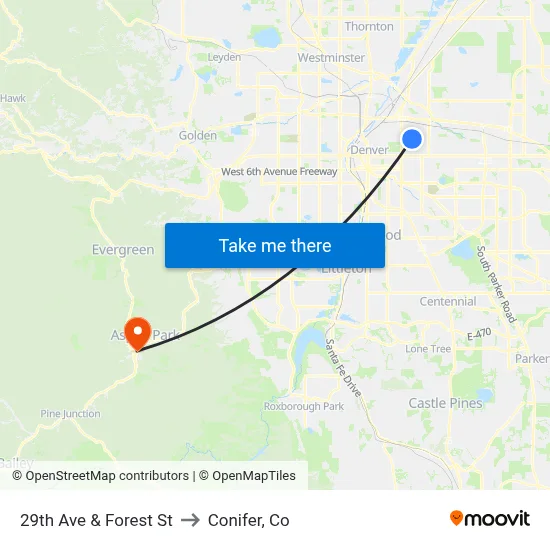 29th Ave & Forest St to Conifer, Co map