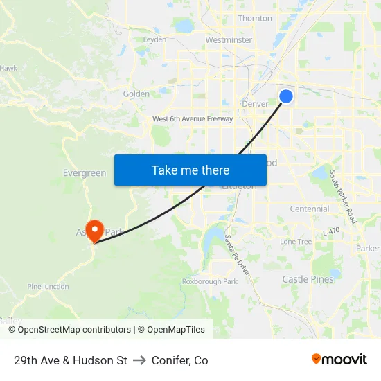 29th Ave & Hudson St to Conifer, Co map