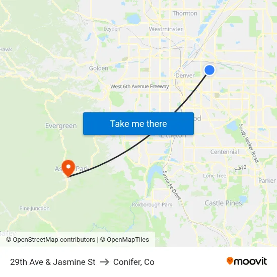 29th Ave & Jasmine St to Conifer, Co map