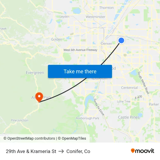 29th Ave & Krameria St to Conifer, Co map