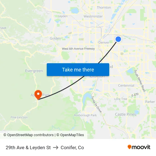29th Ave & Leyden St to Conifer, Co map