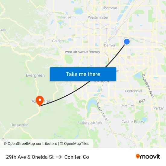 29th Ave & Oneida St to Conifer, Co map