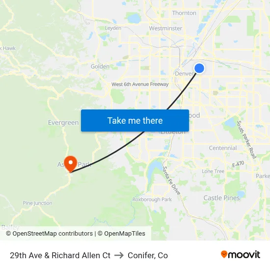 29th Ave & Richard Allen Ct to Conifer, Co map