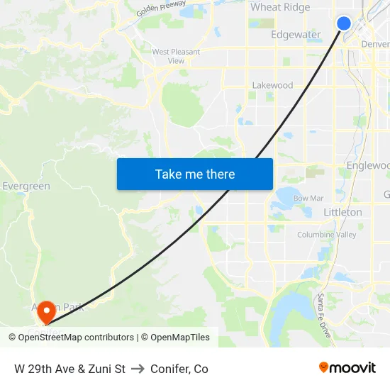 W 29th Ave & Zuni St to Conifer, Co map
