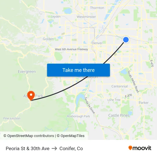 Peoria St & 30th Ave to Conifer, Co map