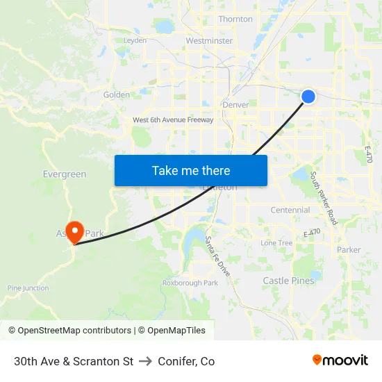 30th Ave & Scranton St to Conifer, Co map