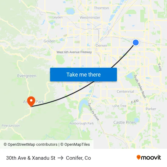30th Ave & Xanadu St to Conifer, Co map