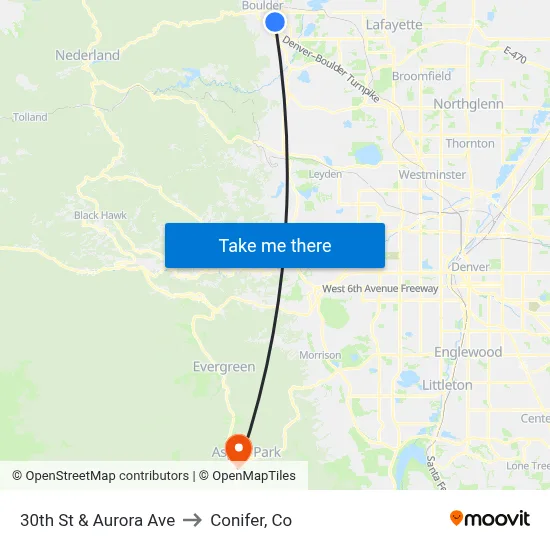 30th St & Aurora Ave to Conifer, Co map