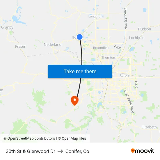30th St & Glenwood Dr to Conifer, Co map