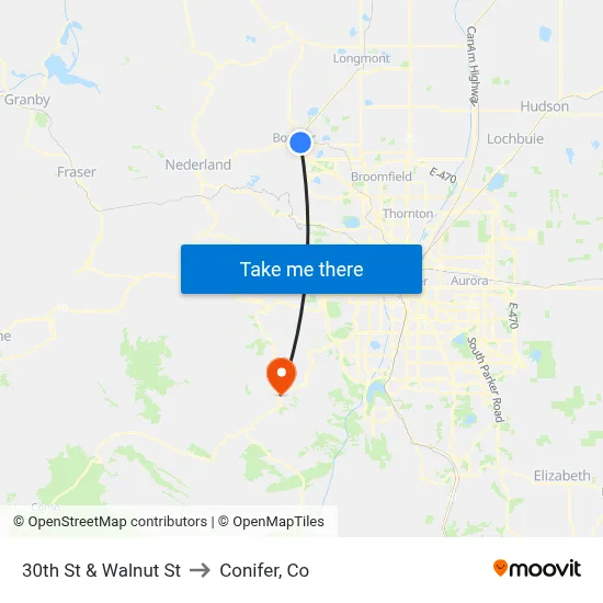 30th St & Walnut St to Conifer, Co map
