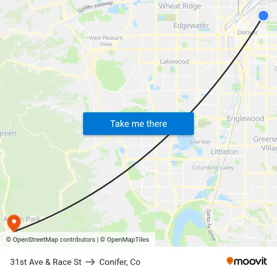 31st Ave & Race St to Conifer, Co map