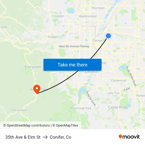 35th Ave & Elm St to Conifer, Co map