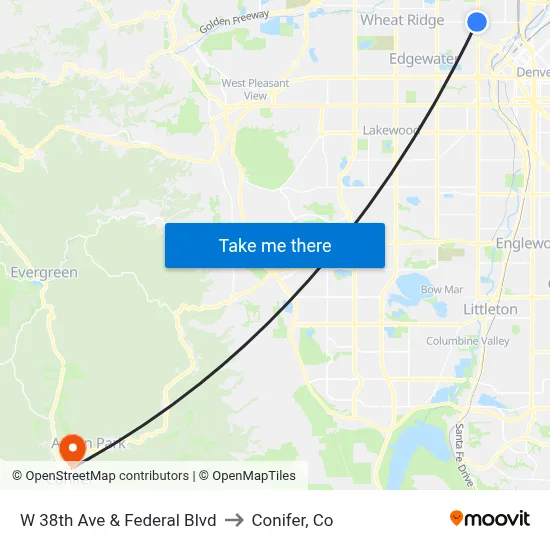 W 38th Ave & Federal Blvd to Conifer, Co map