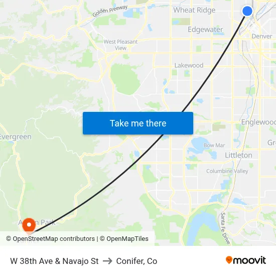 W 38th Ave & Navajo St to Conifer, Co map