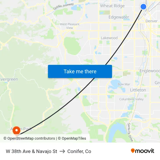 W 38th Ave & Navajo St to Conifer, Co map