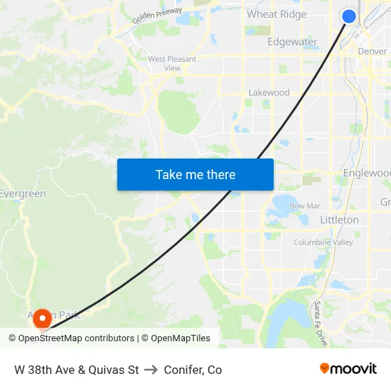 W 38th Ave & Quivas St to Conifer, Co map