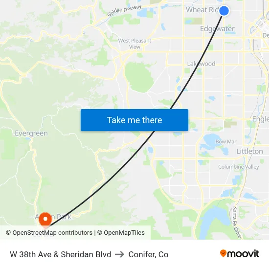 W 38th Ave & Sheridan Blvd to Conifer, Co map
