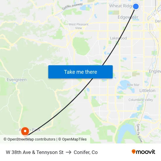 W 38th Ave & Tennyson St to Conifer, Co map