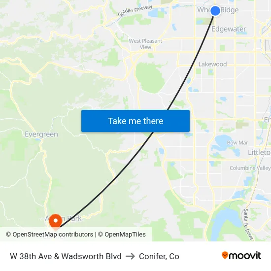 W 38th Ave & Wadsworth Blvd to Conifer, Co map