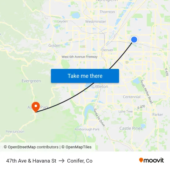 47th Ave & Havana St to Conifer, Co map