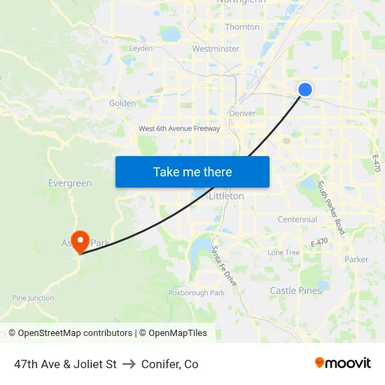 47th Ave & Joliet St to Conifer, Co map