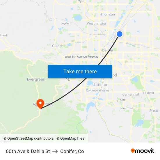 60th Ave & Dahlia St to Conifer, Co map