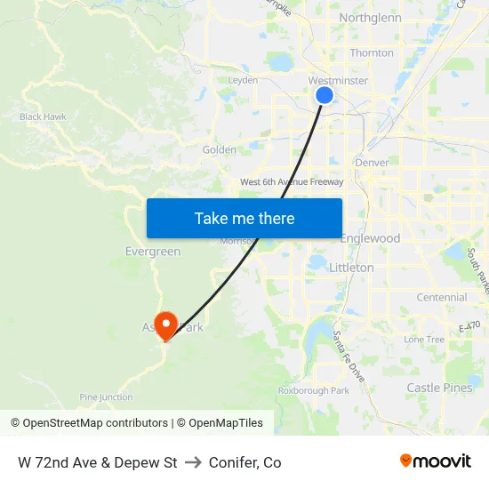 W 72nd Ave & Depew St to Conifer, Co map